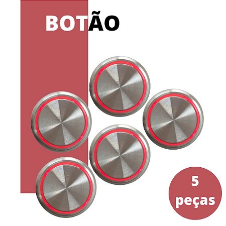 Kit 5 Botões de Chamada de Elevador 4 vias Vermelho - Tipo Neo