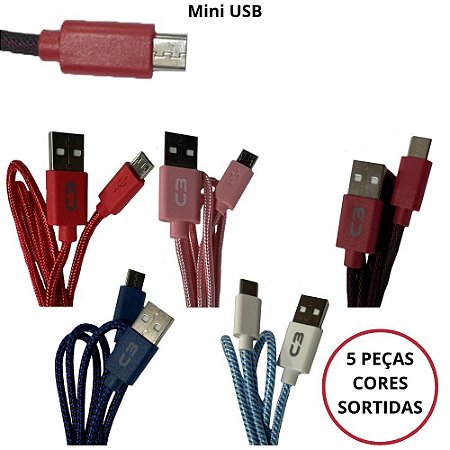 Kit 5 Cabos USB Micro Reforçado Android Carregador 1Mt