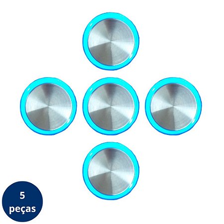 Kit 5 Botões Côncavo de Chamada de Elevador 4 vias Aço Escovado Led Azul