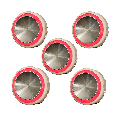 kit 5 Botão Neo Otis Côncavo Espelhado Led Vermelho 4 Vias
