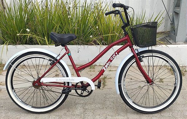 Bicicleta aro 26 Zero Beach P6  - com cesta média e pneus faixa branca.