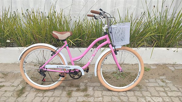 Bicicleta Zero Beach Retro 7 velocidades aro 26 aero pneus creme com cesta - P11