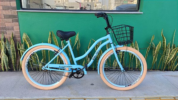 Bicicleta ZERO Beach Retrô Azul Claro - Pneu Bege