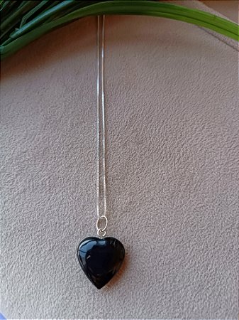 Corrente  em Prata 925 + Pingente Ônix Heart