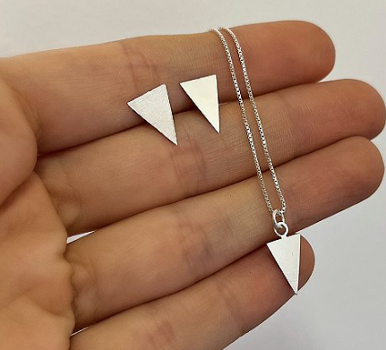 Conjunto Colar e Brinco de Prata 925 Triângulo