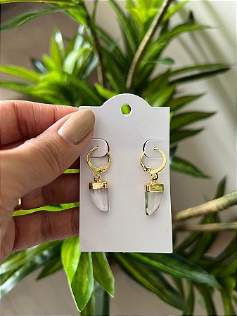 Brinco Quartzo Cristal - Dourado
