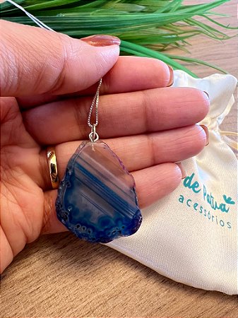 Corrente prata 925 + Pingente Ágata Azul
