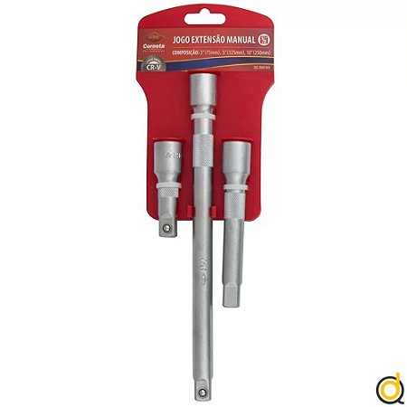 Kit Extensão Manual Profissional Para Soquetes e Catraca 1/2" - 3pçs (3/5/10pol)