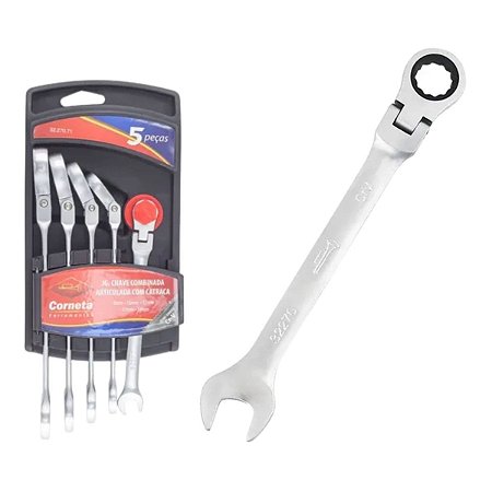 Jogo Chave Combinada Articulada Catraca 8-14mm Corneta 5pçs