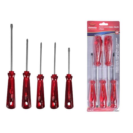 Jogo Kit Chaves Fenda E Philips Profissional 5pçs Corneta