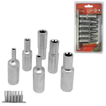 Jogo de Soquetes E-torx Fêmea Longo 3/8  Crv 6peças - Corneta