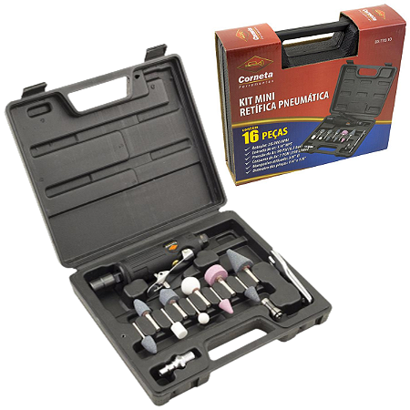 Kit Mini Retífica Pneumática Profissional 16pçs Corneta