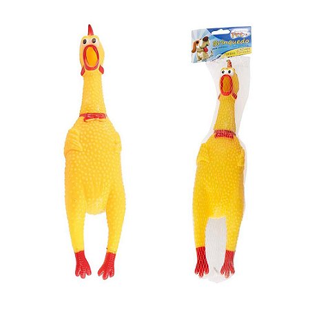 Galinha Frango Brinquedo Borracha Pet Mordedor Apito 30cm
