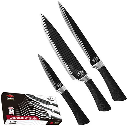 Kit Facas Tipo Shark Chef Profissional Box Luxo Corneta 3pçs