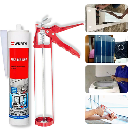Kit Cola Fixa Espelhos Vidros Plástico com Aplicador - Wurth