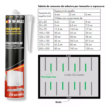 Fixa Espelhos Cola Vidros Plástico Tampa Máquina Lavar - W-Max