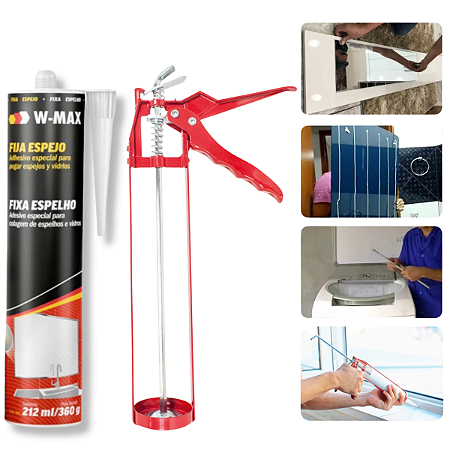 Kit Fixa Espelhos Cola Vidros Plástico + Aplicador tipo pistola - W-max