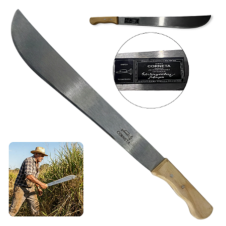 Facão Corneta Lâmina Larga Antigo 22 Polegadas Cabo de Madeira