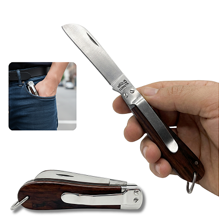 Canivete Corneta Estilizado Cabo De Pau Ferro E Presilha