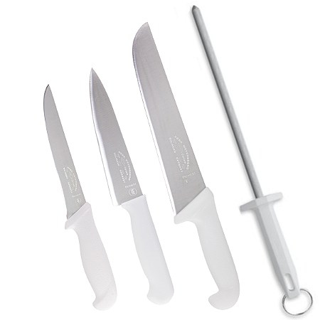 Kit Facas Carne Açougue Churrasco + Chaira Corneta Premium - 4pçs