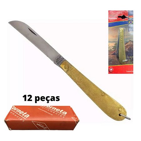 12 Pçs - Canivete Latão Escama Dourado Inox Corneta (-30% off)