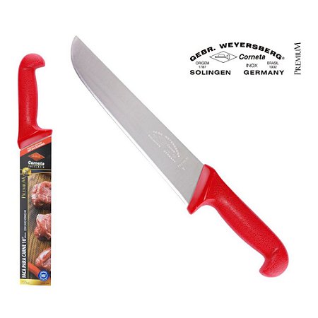 Faca Carne Açougue Churrasco 10" Profissional - Corneta Premium Vermelha