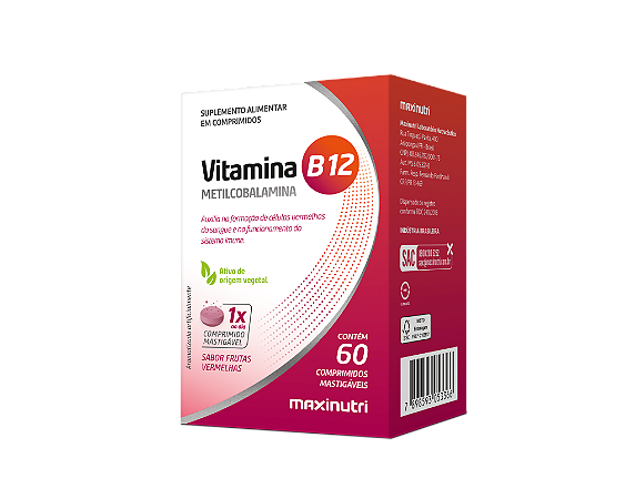Vitamina B12 (metilcobalamina) mastigável 60cp - Maxi nutri