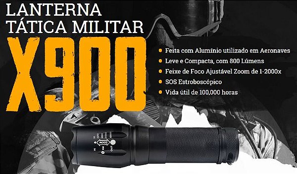 Lanterna Led tatica militar X900 ilumina muito