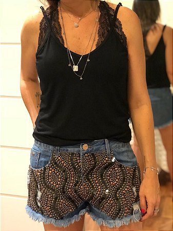 short jeans com bordado