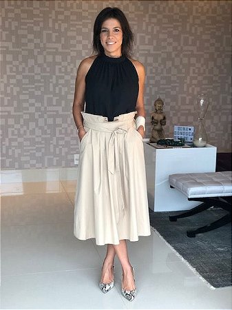 saia de couro evase midi