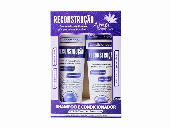Kit 1 Shampoo 300ml + 1 Condicionador 250ml Reconstrução Intensa - Amei Cosméticos