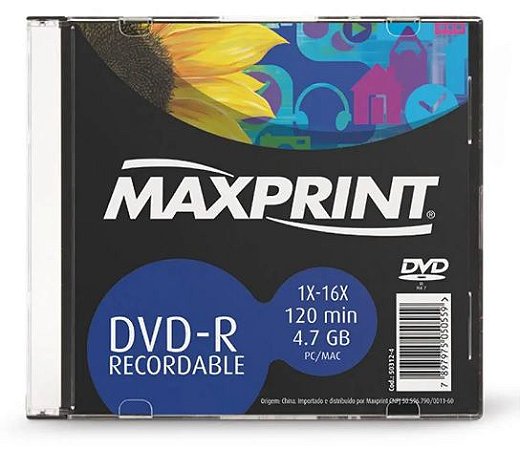 DVD-R 4.7GB 16X - Gravável - Box Slim - Unidade - Maxprint 503124