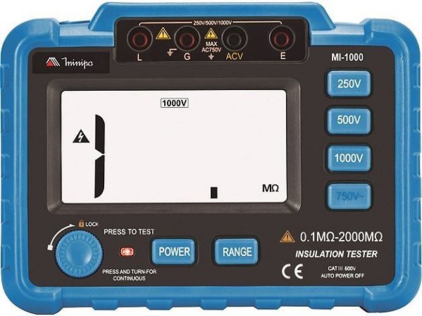 Megômetro 3 1/2 Dig. Faixa 0.1MΩ - 2000MΩ - Minipa MI-1000