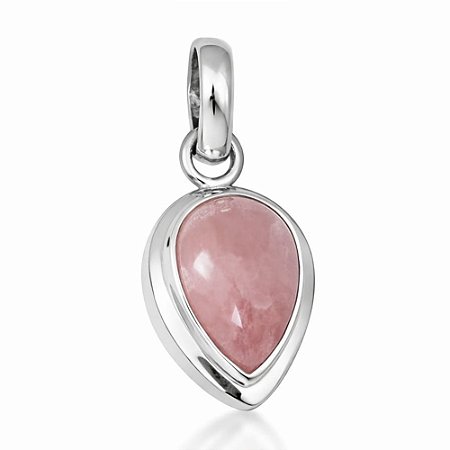 Pingente Quartzo Rosa Gota Slim Prata 925
