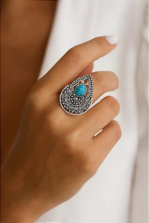Anel Turquesa Gota Prata 925