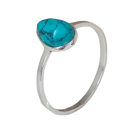 Anel Turquesa Minimalista Gota Prata 925