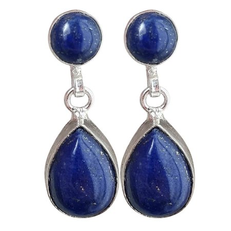 Brinco Lápis Lazuli Natural de Prata 925