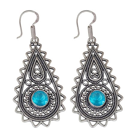 Brinco Água Marinha Mandala de Prata 925