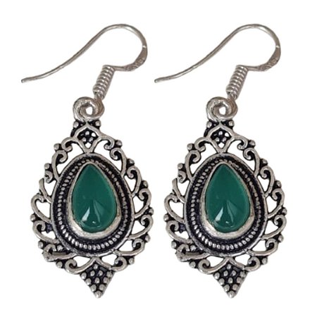 Brinco Jade da Malásia Gota de Prata 925