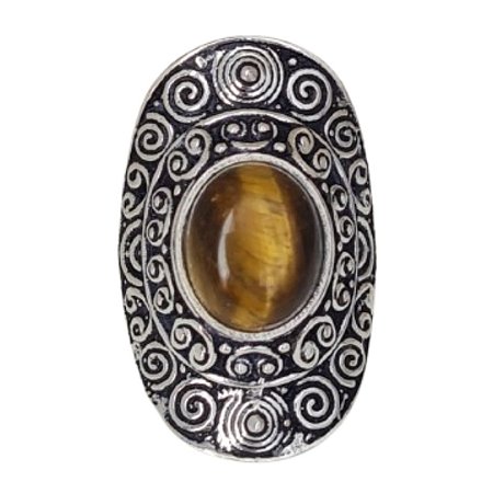 Anel Olho de Tigre Mandala de Prata 925