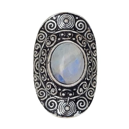 Anel Pedra da Lua Mandala de Prata 925
