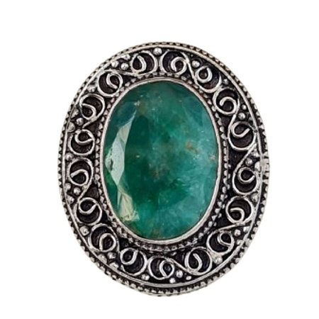 ANEL ESMERALDA INDIANO OVAL DE PRATA 925