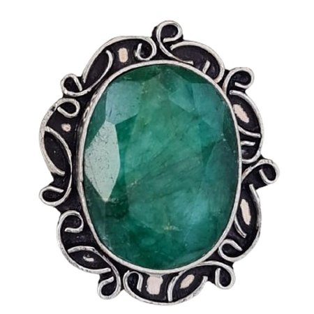 Anel Esmeralda Oval Arabescos de Prata 925