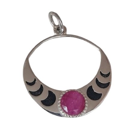 Pingente Rubi Indiano Fases da Lua Prata 925