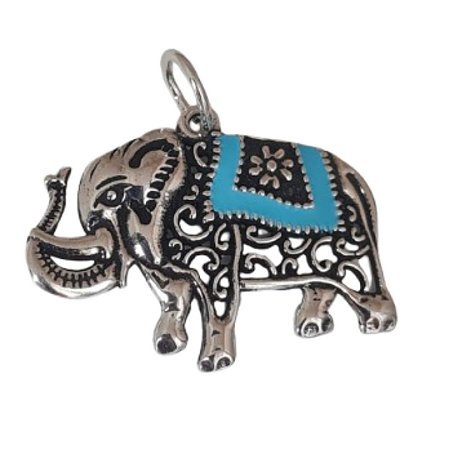 Pingente Elefante Resina de Prata 925