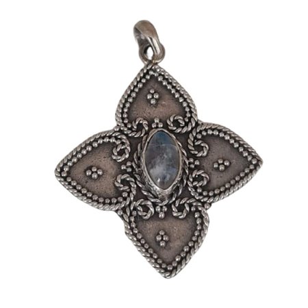 Pingente Pedra da Lua Boho Indiano de Prata 925