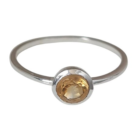 Anel Citrino Redondo Minimalista Prata 925