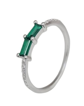 Anel Esmeralda aliança duplo Prata 925