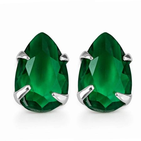 Brinco Esmeralda Gota Prata 925