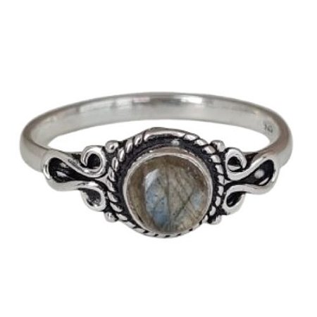 Anel Labradorita Redondo de Prata 925